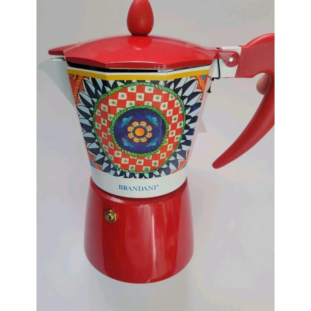 NEW Red‎ BRANDANI ITALIAN COFFEE MAKER 6 CUP MOKA POT Geometric Espresso